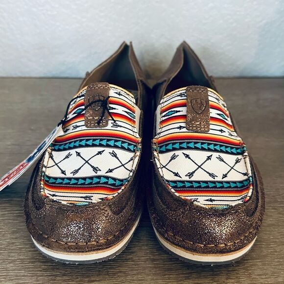 Ariat Aztec Arrow Print Cruisers Brown Leather Slip-On Shoes 9 - Picture 2 of 6